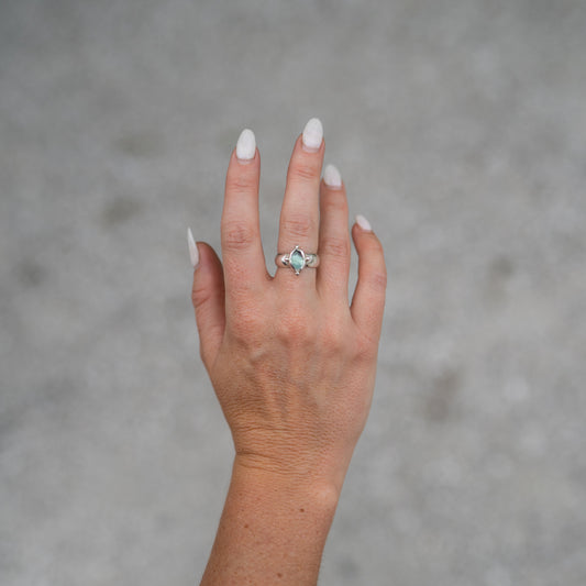 Peruvian Blue Opal in Sterling Silver Ring- Size 6