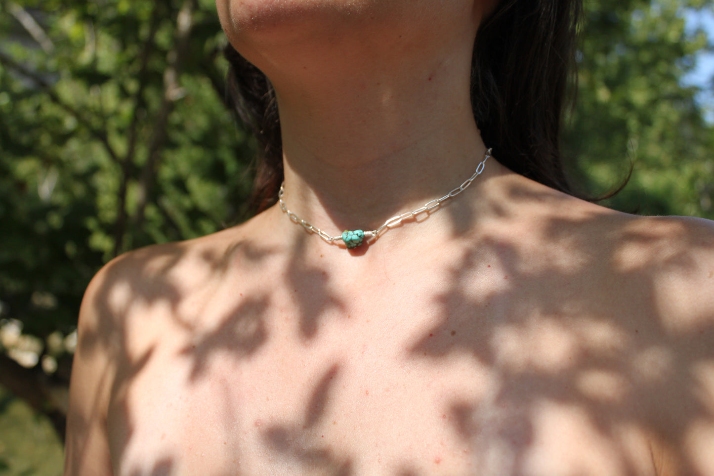 Vintage Turquoise Nugget Choker in Sterling Silver