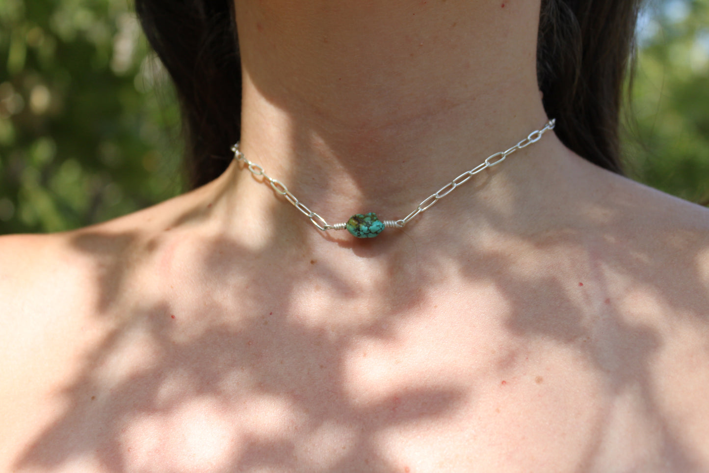 Vintage Turquoise Nugget Choker in Sterling Silver