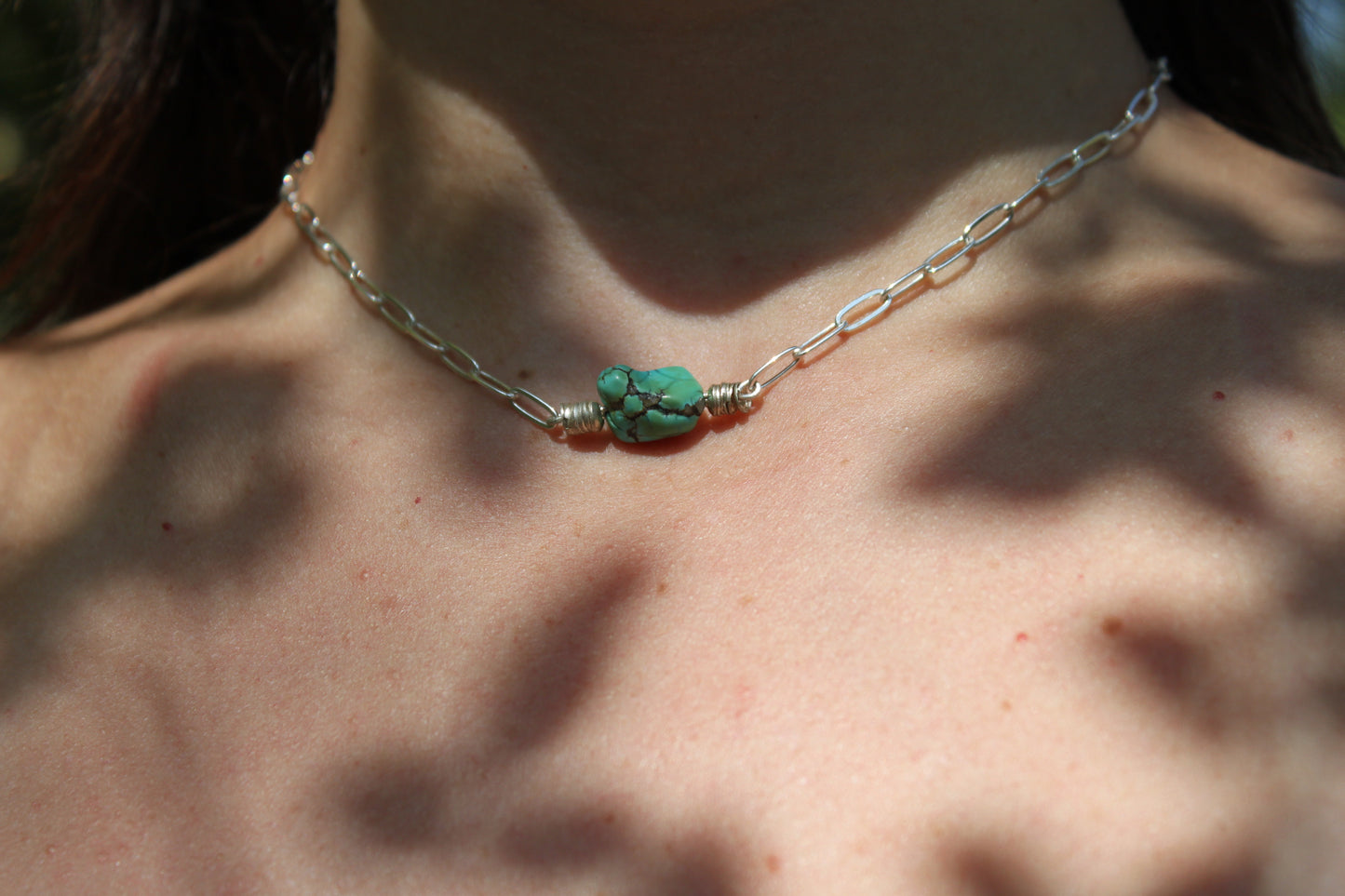 Vintage Turquoise Nugget Choker in Sterling Silver