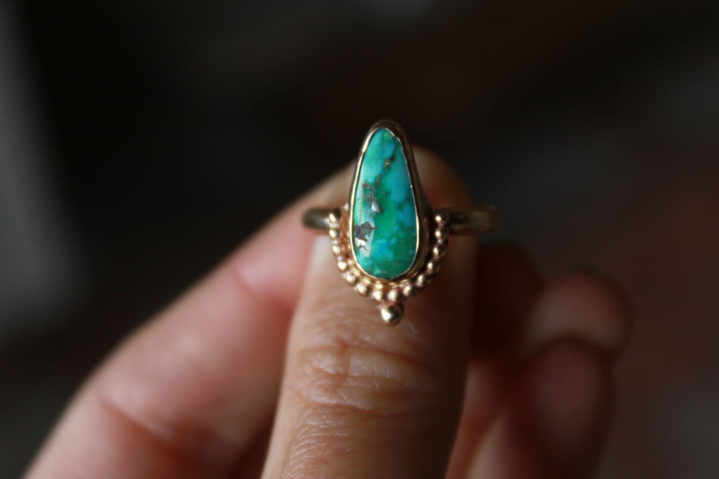 Sonoran Gold Turquoise in 14k gold- Size 6.75