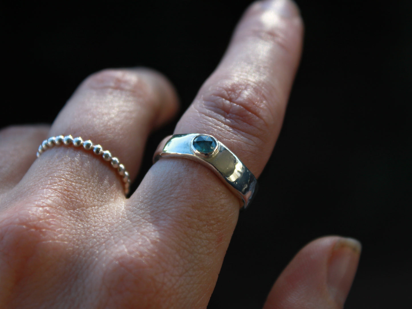 Parti Sapphire on a Sterling Silver Wave Ring- Size 5.5