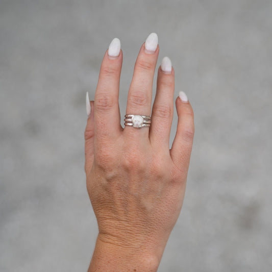 Sterling Silver Calico Scallop Stacking Ring Set - Size 7