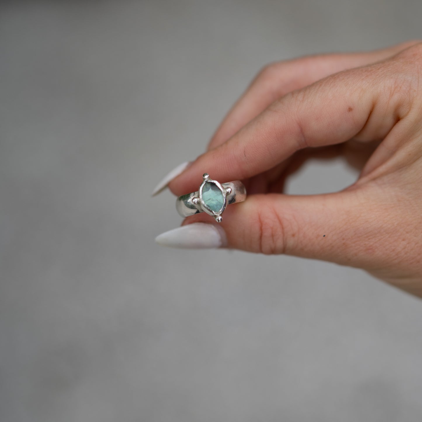 Peruvian Blue Opal in Sterling Silver Ring- Size 6