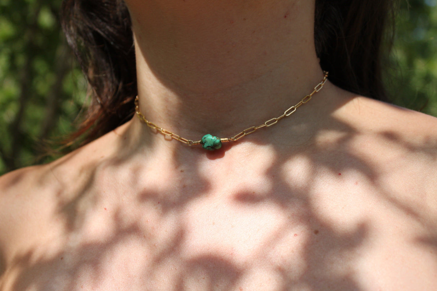 Vintage Turquoise Nugget Choker in 14k gold fill