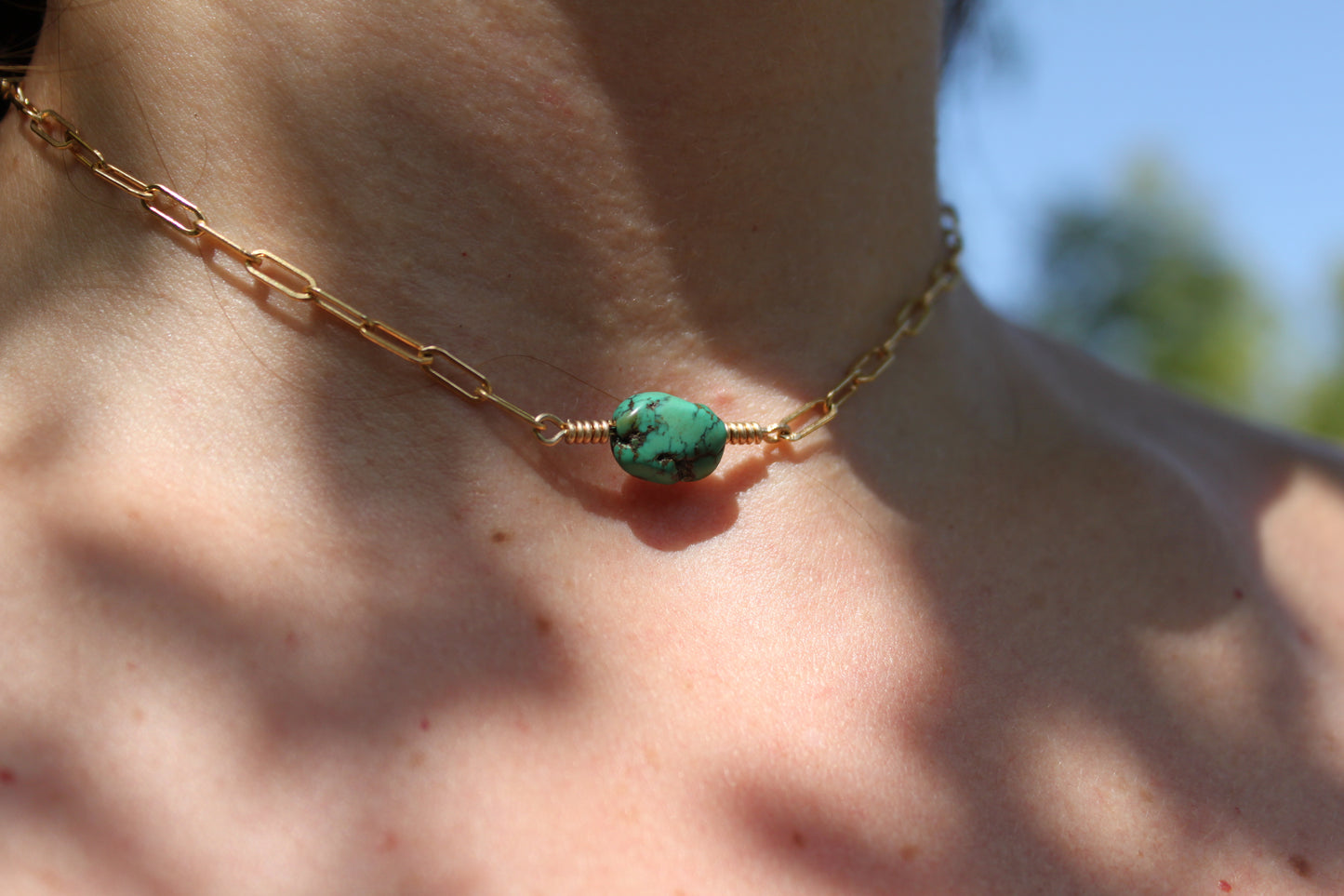 Vintage Turquoise Nugget Choker in 14k gold fill