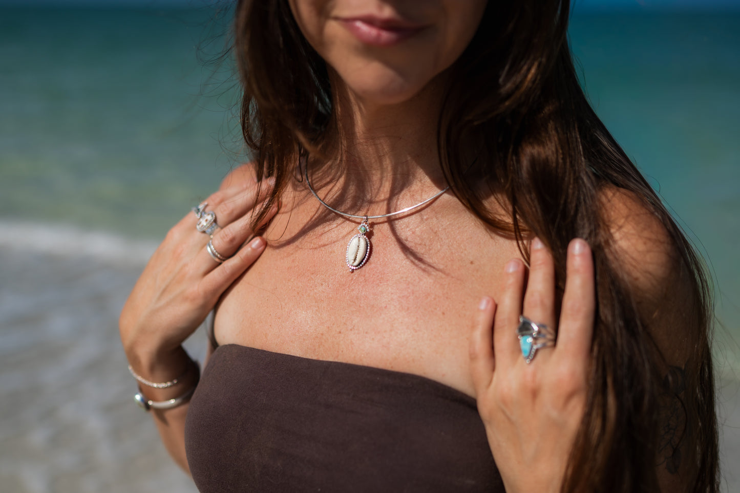 Turquoise + Cowrie Shell Choker Necklace